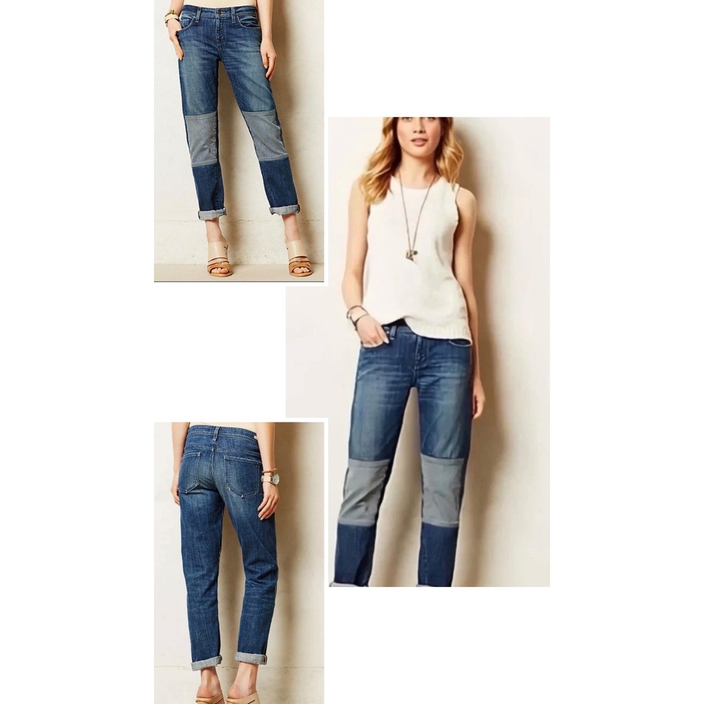 Pilcro and the Letterpress Anthropologie Patchwork Knee Skinny Jeans 28 Petite